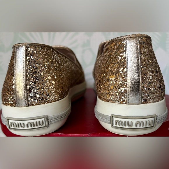 Miu Miu Leather Glitter Sneakers in Gold/Bronze/Silver Miu size 39.5  = US 9.5 - Picture 7 of 14